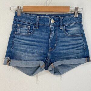 American Eagle Stretch Hi-Rise Shortie Denim Shorts Size 0